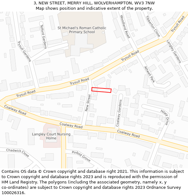 3, NEW STREET, MERRY HILL, WOLVERHAMPTON, WV3 7NW: Location map and indicative extent of plot