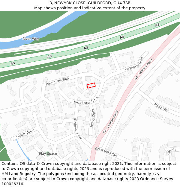 3, NEWARK CLOSE, GUILDFORD, GU4 7SR: Location map and indicative extent of plot