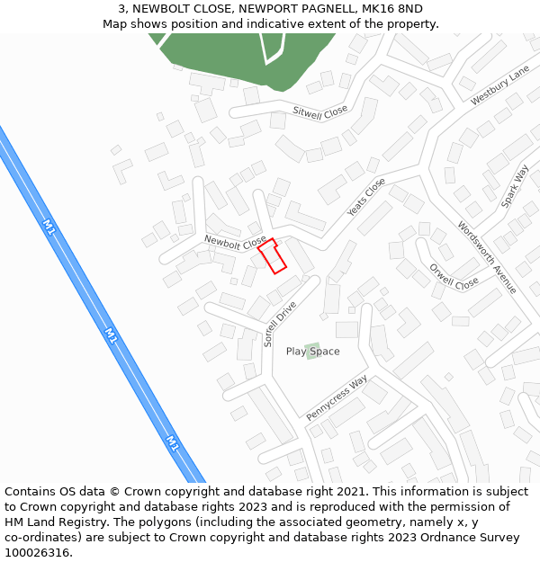 3, NEWBOLT CLOSE, NEWPORT PAGNELL, MK16 8ND: Location map and indicative extent of plot