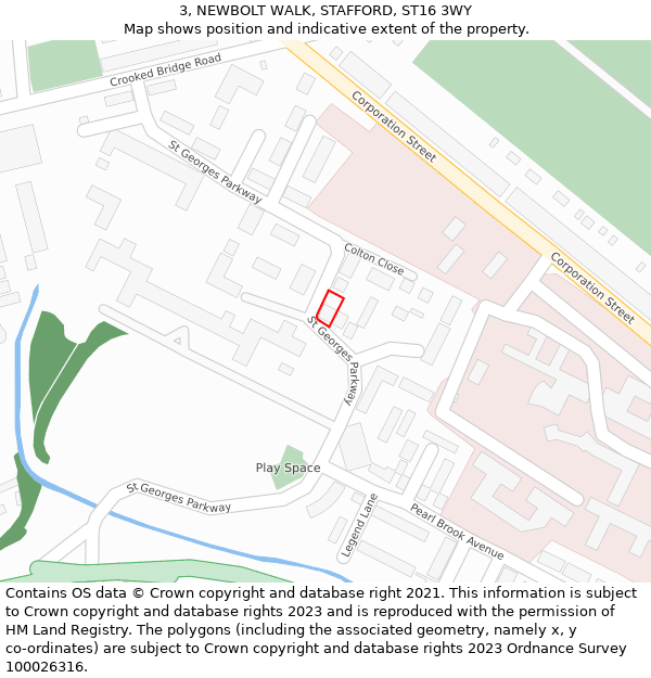 3, NEWBOLT WALK, STAFFORD, ST16 3WY: Location map and indicative extent of plot