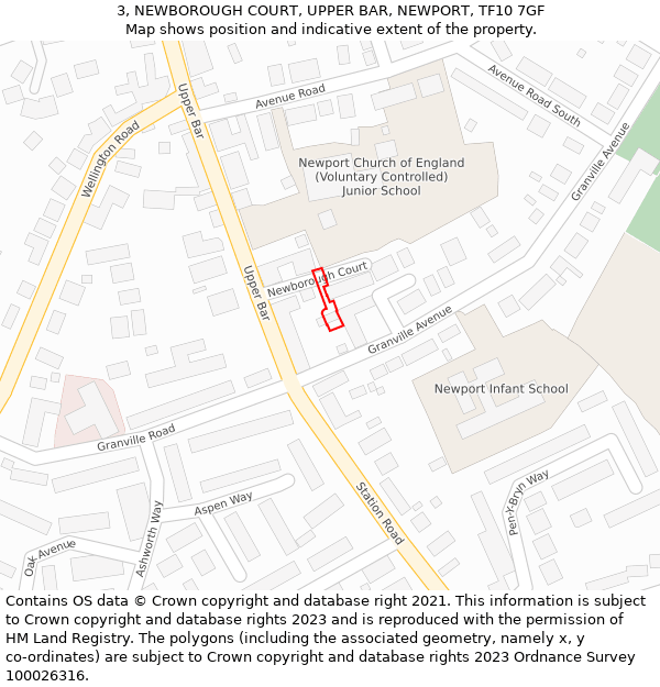 3, NEWBOROUGH COURT, UPPER BAR, NEWPORT, TF10 7GF: Location map and indicative extent of plot