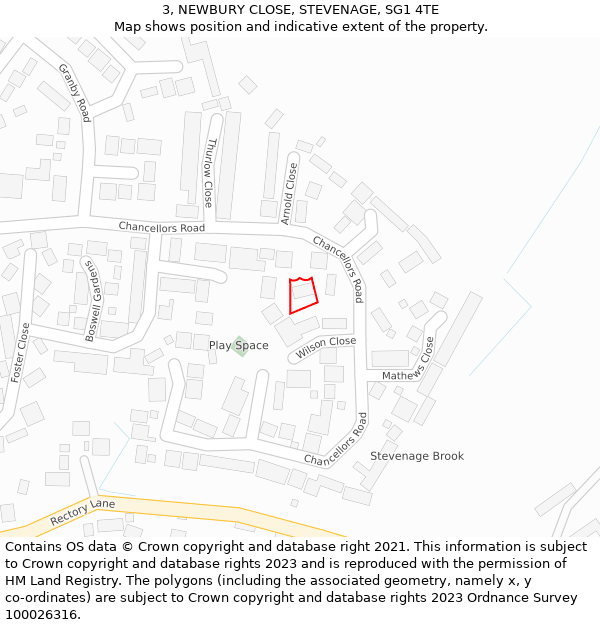 3, NEWBURY CLOSE, STEVENAGE, SG1 4TE: Location map and indicative extent of plot