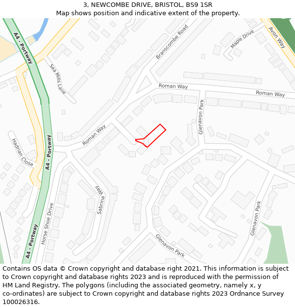3, NEWCOMBE DRIVE, BRISTOL, BS9 1SR: Location map and indicative extent of plot