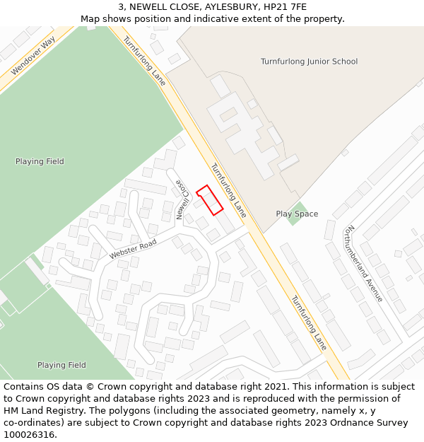 3, NEWELL CLOSE, AYLESBURY, HP21 7FE: Location map and indicative extent of plot