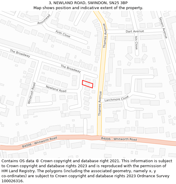 3, NEWLAND ROAD, SWINDON, SN25 3BP: Location map and indicative extent of plot