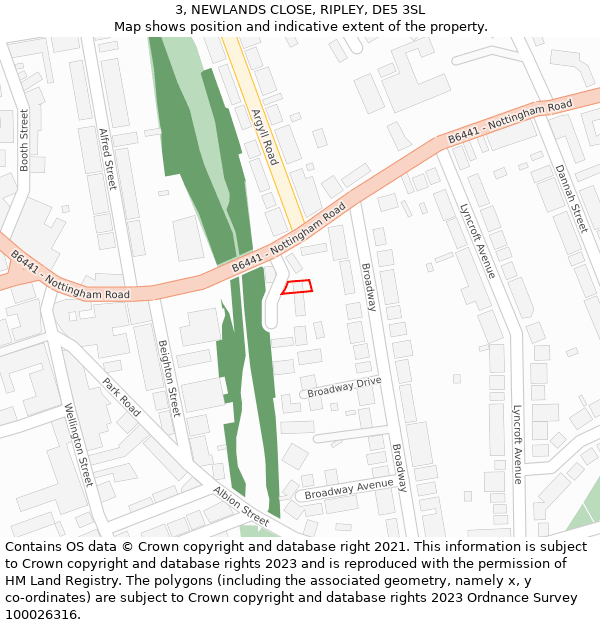 3, NEWLANDS CLOSE, RIPLEY, DE5 3SL: Location map and indicative extent of plot