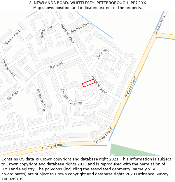3, NEWLANDS ROAD, WHITTLESEY, PETERBOROUGH, PE7 1YX: Location map and indicative extent of plot