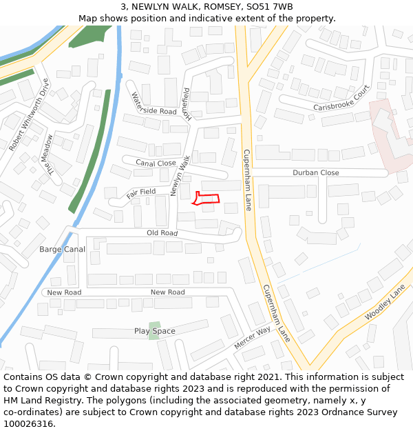 3, NEWLYN WALK, ROMSEY, SO51 7WB: Location map and indicative extent of plot