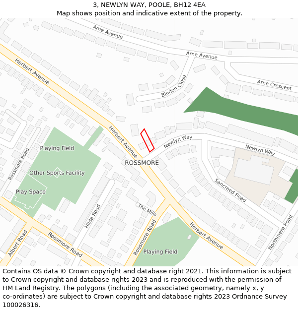 3, NEWLYN WAY, POOLE, BH12 4EA: Location map and indicative extent of plot