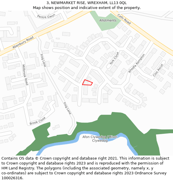 3, NEWMARKET RISE, WREXHAM, LL13 0QL: Location map and indicative extent of plot