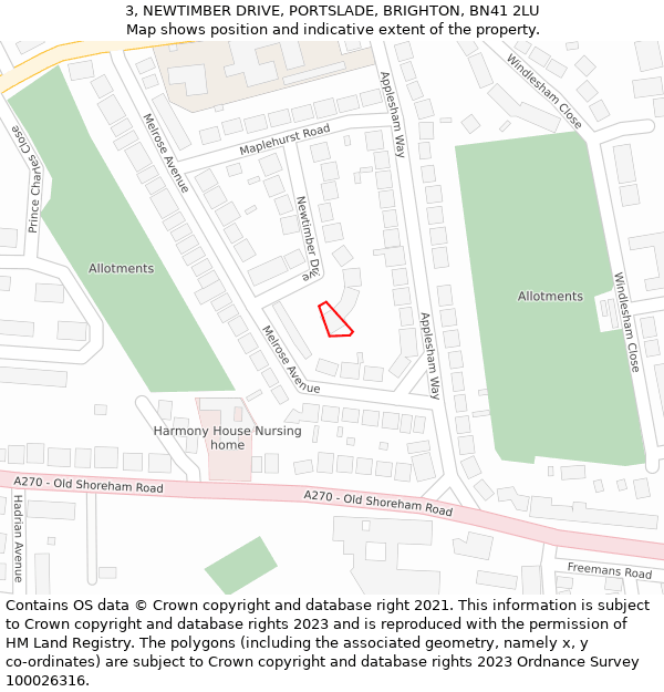 3, NEWTIMBER DRIVE, PORTSLADE, BRIGHTON, BN41 2LU: Location map and indicative extent of plot