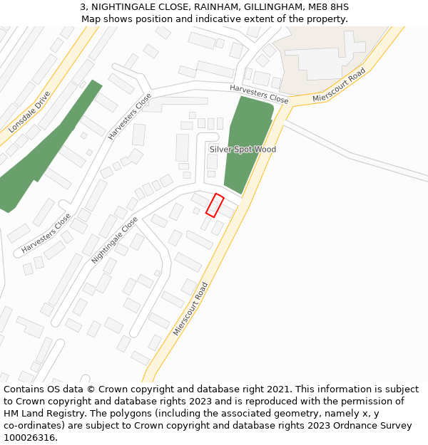 3, NIGHTINGALE CLOSE, RAINHAM, GILLINGHAM, ME8 8HS: Location map and indicative extent of plot