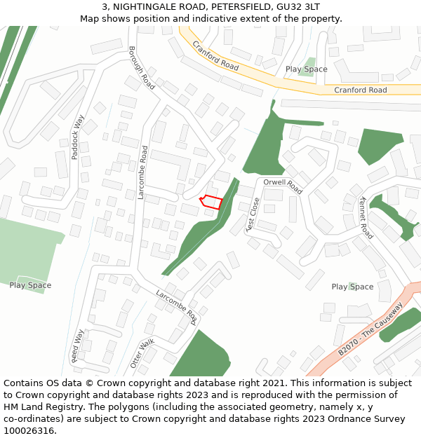 3, NIGHTINGALE ROAD, PETERSFIELD, GU32 3LT: Location map and indicative extent of plot