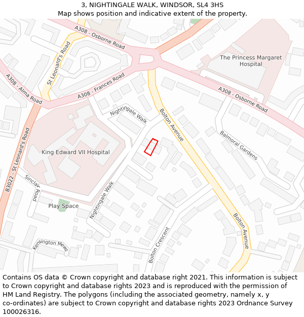 3, NIGHTINGALE WALK, WINDSOR, SL4 3HS: Location map and indicative extent of plot