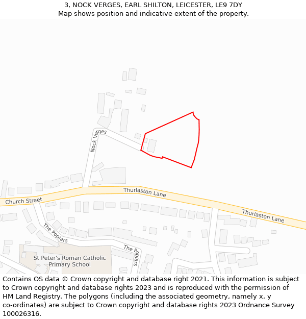 3, NOCK VERGES, EARL SHILTON, LEICESTER, LE9 7DY: Location map and indicative extent of plot