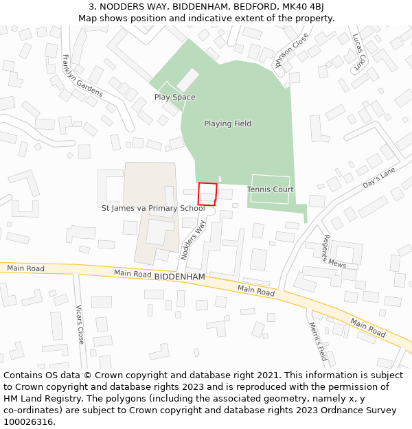 3, NODDERS WAY, BIDDENHAM, BEDFORD, MK40 4BJ: Location map and indicative extent of plot