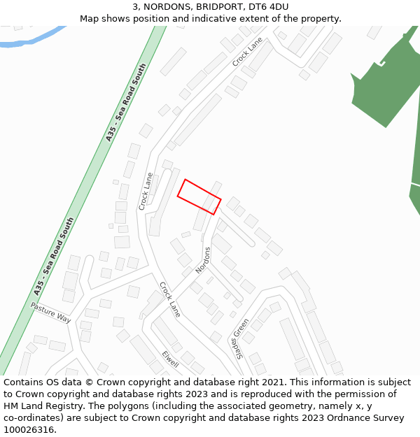 3, NORDONS, BRIDPORT, DT6 4DU: Location map and indicative extent of plot