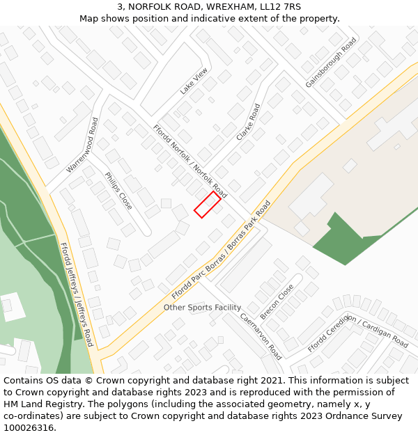 3, NORFOLK ROAD, WREXHAM, LL12 7RS: Location map and indicative extent of plot