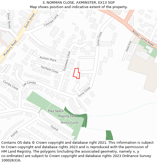 3, NORMAN CLOSE, AXMINSTER, EX13 5GP: Location map and indicative extent of plot
