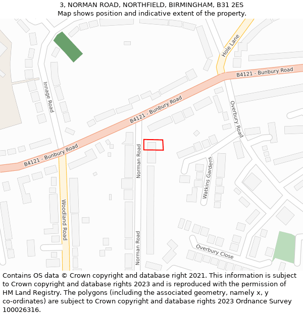 3, NORMAN ROAD, NORTHFIELD, BIRMINGHAM, B31 2ES: Location map and indicative extent of plot