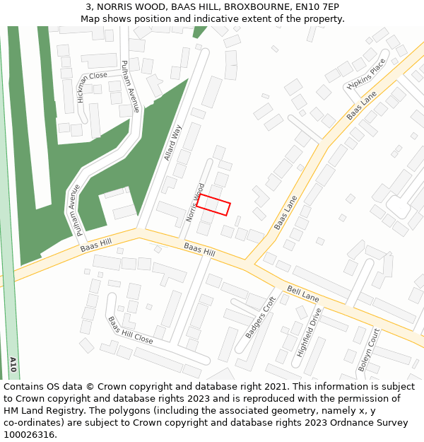 3, NORRIS WOOD, BAAS HILL, BROXBOURNE, EN10 7EP: Location map and indicative extent of plot