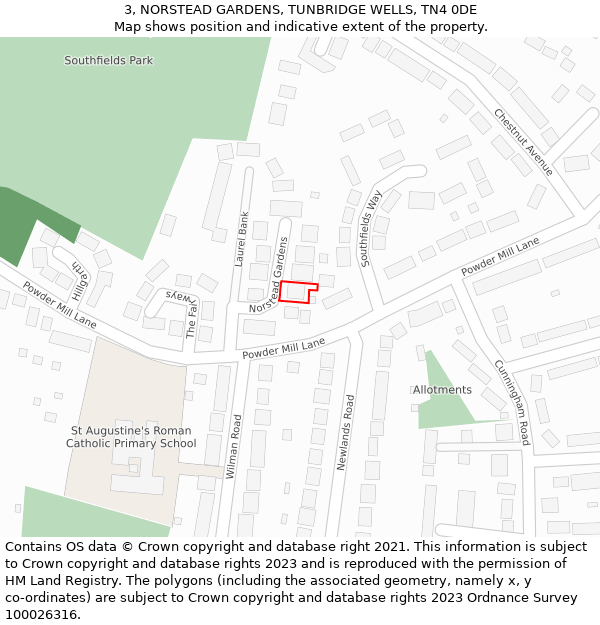 3, NORSTEAD GARDENS, TUNBRIDGE WELLS, TN4 0DE: Location map and indicative extent of plot