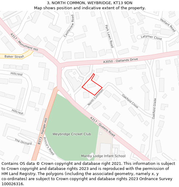 3, NORTH COMMON, WEYBRIDGE, KT13 9DN: Location map and indicative extent of plot