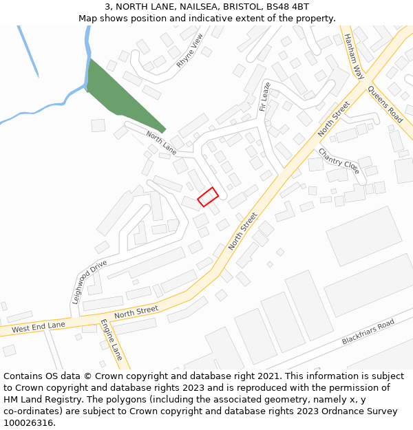3, NORTH LANE, NAILSEA, BRISTOL, BS48 4BT: Location map and indicative extent of plot