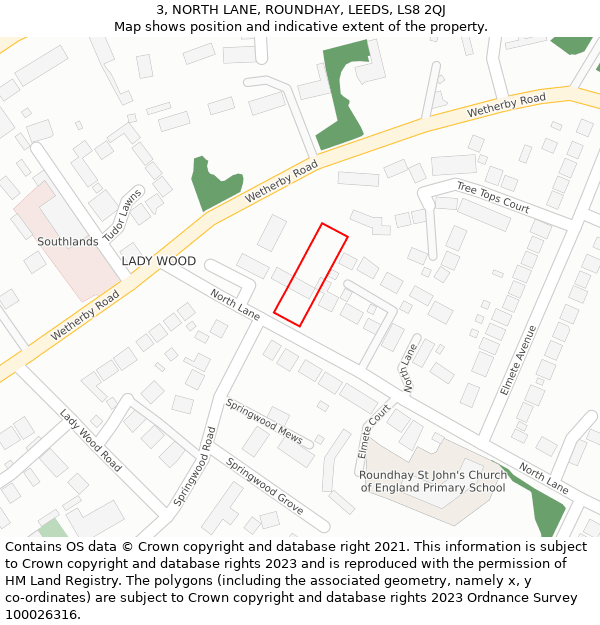 3, NORTH LANE, ROUNDHAY, LEEDS, LS8 2QJ: Location map and indicative extent of plot