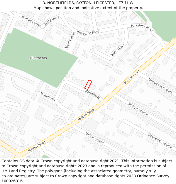 3, NORTHFIELDS, SYSTON, LEICESTER, LE7 1HW: Location map and indicative extent of plot