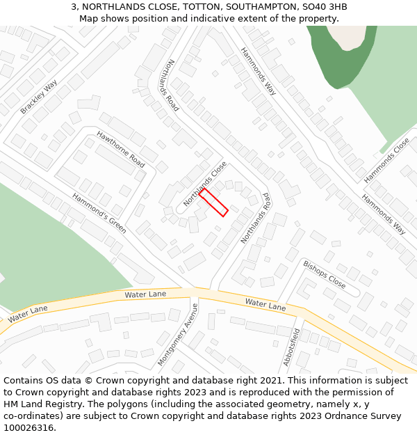 3, NORTHLANDS CLOSE, TOTTON, SOUTHAMPTON, SO40 3HB: Location map and indicative extent of plot