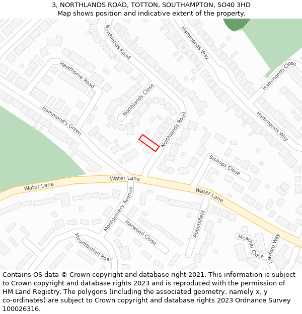 3, NORTHLANDS ROAD, TOTTON, SOUTHAMPTON, SO40 3HD: Location map and indicative extent of plot