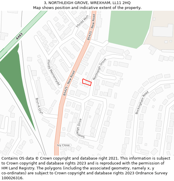 3, NORTHLEIGH GROVE, WREXHAM, LL11 2HQ: Location map and indicative extent of plot