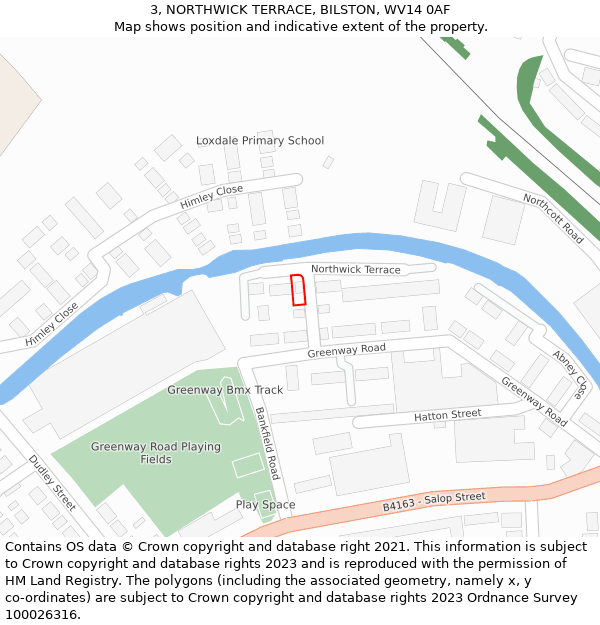 3, NORTHWICK TERRACE, BILSTON, WV14 0AF: Location map and indicative extent of plot