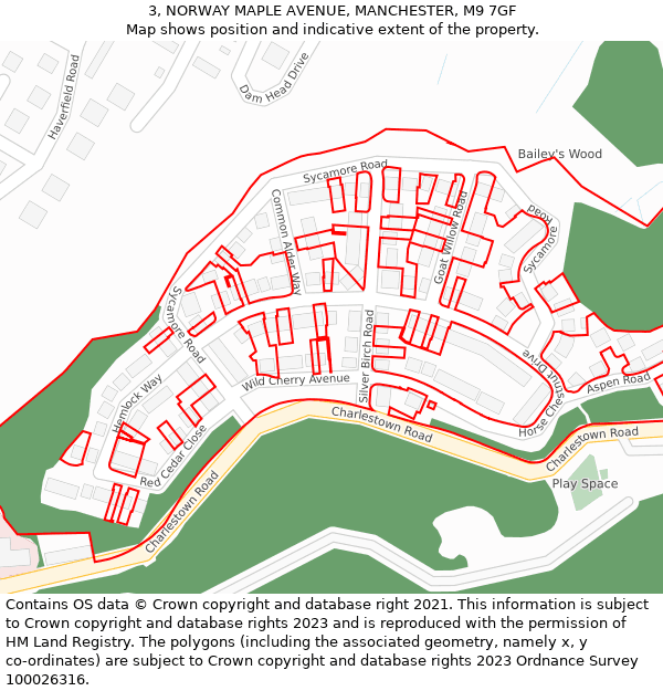 3, NORWAY MAPLE AVENUE, MANCHESTER, M9 7GF: Location map and indicative extent of plot