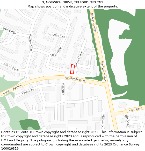 3, NORWICH DRIVE, TELFORD, TF3 2NS: Location map and indicative extent of plot