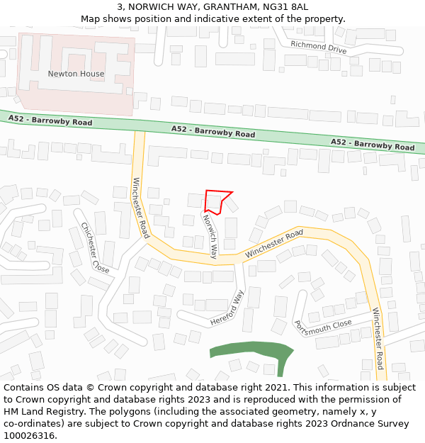3, NORWICH WAY, GRANTHAM, NG31 8AL: Location map and indicative extent of plot