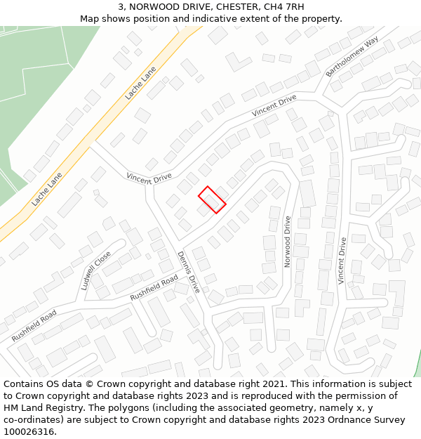 3, NORWOOD DRIVE, CHESTER, CH4 7RH: Location map and indicative extent of plot