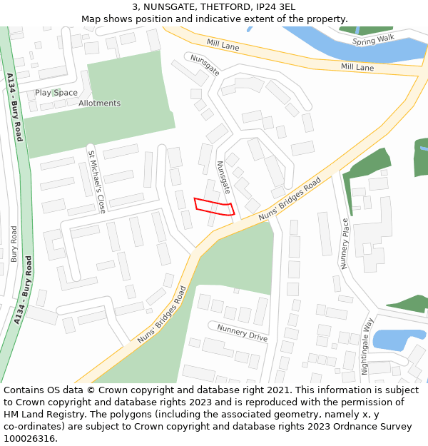 3, NUNSGATE, THETFORD, IP24 3EL: Location map and indicative extent of plot