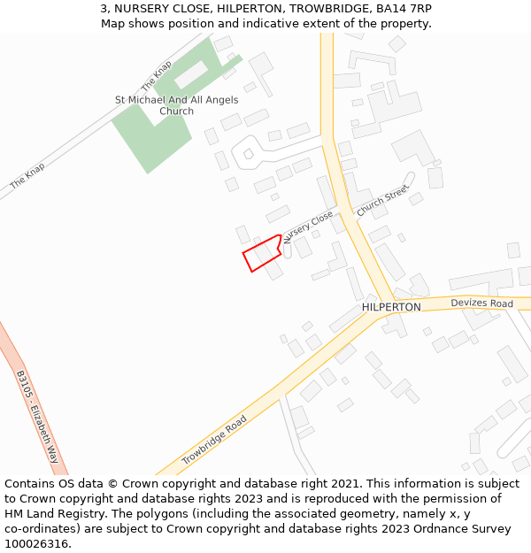 3, NURSERY CLOSE, HILPERTON, TROWBRIDGE, BA14 7RP: Location map and indicative extent of plot