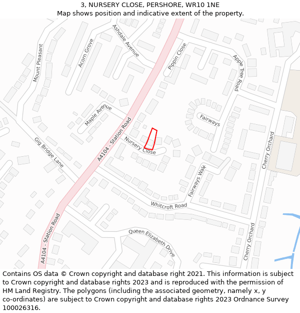 3, NURSERY CLOSE, PERSHORE, WR10 1NE: Location map and indicative extent of plot