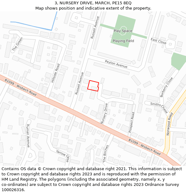 3, NURSERY DRIVE, MARCH, PE15 8EQ: Location map and indicative extent of plot