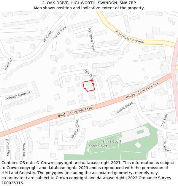 3, OAK DRIVE, HIGHWORTH, SWINDON, SN6 7BP: Location map and indicative extent of plot