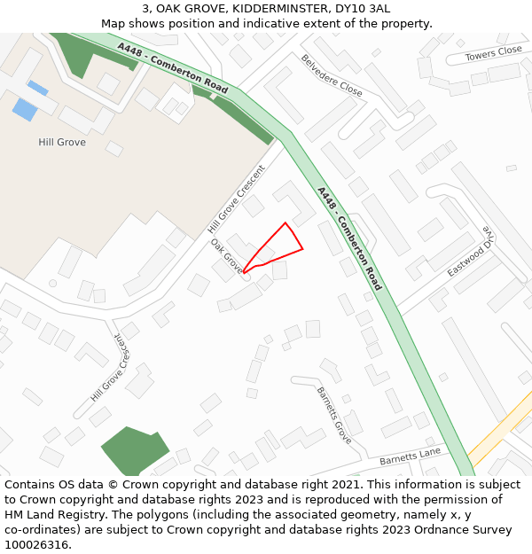 3, OAK GROVE, KIDDERMINSTER, DY10 3AL: Location map and indicative extent of plot