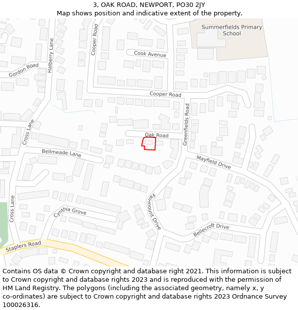 3, OAK ROAD, NEWPORT, PO30 2JY: Location map and indicative extent of plot