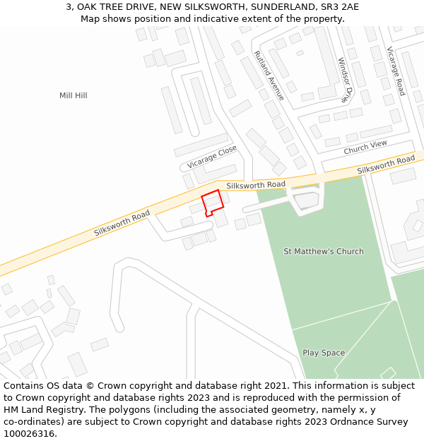 3, OAK TREE DRIVE, NEW SILKSWORTH, SUNDERLAND, SR3 2AE: Location map and indicative extent of plot