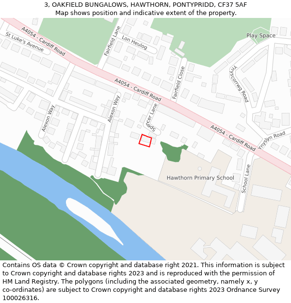 3, OAKFIELD BUNGALOWS, HAWTHORN, PONTYPRIDD, CF37 5AF: Location map and indicative extent of plot