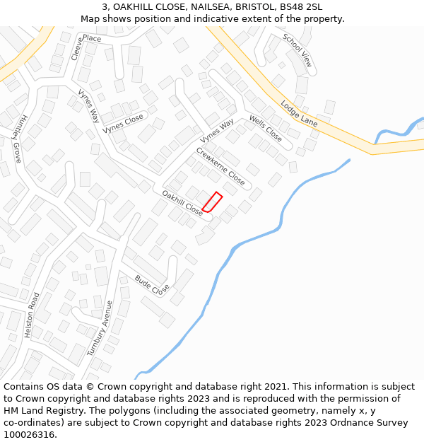 3, OAKHILL CLOSE, NAILSEA, BRISTOL, BS48 2SL: Location map and indicative extent of plot
