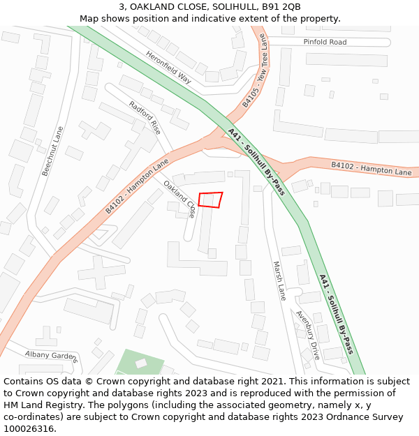 3, OAKLAND CLOSE, SOLIHULL, B91 2QB: Location map and indicative extent of plot