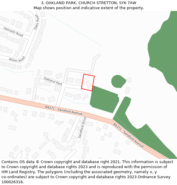 3, OAKLAND PARK, CHURCH STRETTON, SY6 7AW: Location map and indicative extent of plot